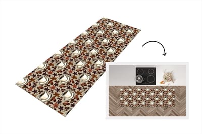 Keukenloper - Loper keuken - Koffie - Kaneel - Patronen - 150x50 cm - Keukenloper vinyl