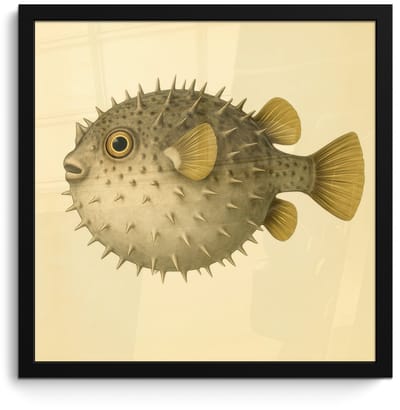 Poster in lijst - Fotolijst 40x40 cm - Posters - Stekels - Vis - Opgeblazen - Bruin - Posterlijst zwart - Decoratie - Wanddecoratie woonkamer - Muurdecoratie slaapkamer