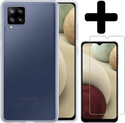 Hoesje - Met Screenprotector - Geschikt voor Samsung Galaxy A12 - Sterk & Shockproof - Back Cover - Siliconen Case - Telefoon Hoes - Telefoonhoesjes - Transparant