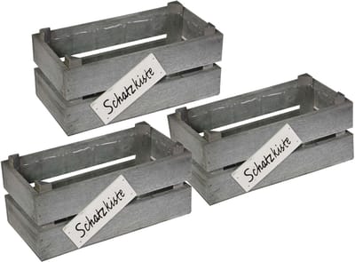 UNUS® Schatkist houten met kunststof inzet grijs 22x11x10 cm set van 3