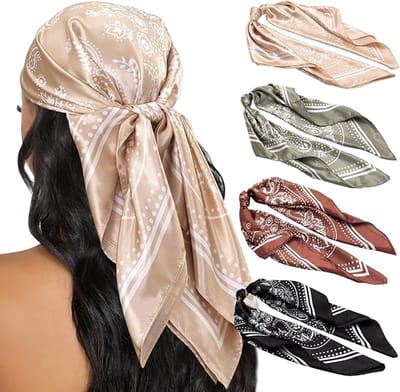 4 Stuks Paisley Satijn Bandana Hoofddoek voor Vrouwen - Retro Zijde Haar Halsdoek - Lichtgewicht Dunne Halswikkel - Veelzijdige Haarband voor Dagelijkse Outfit Reizen Feest Tas Decoratie