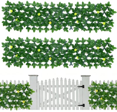 2PCS Uitschuifbare Kunstmatige Rozenhaag - Decoratieve Bloemen Schutting voor Balkon en Tuin - Kunstbloemen Wanddecoratie Geel