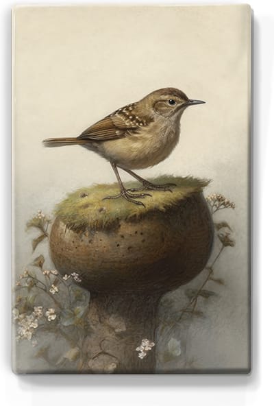 Winterkoninkje - Handgelakt - 19,5 x 30 cm - Niet van echt te onderscheiden schilderijtje op hout - Mooier dan een print op canvas - Laqueprint.