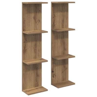 vidaXL - Wandplank - 2 - st - Artisanaal - eiken - 25 - x - 15 - x - 100 - cm - Bewerkt - hout