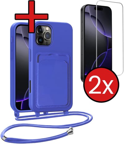 Hoes Geschikt voor iPhone 14 Plus Hoesje Pas Houder Case Hoes Met Koord - Hoesje Geschikt voor iPhone 14 Plus Hoes Met Telefoonkoord Pasjeshouder Cover - Groen