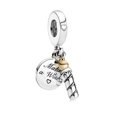 Fler® | Bedel | Past op populaire bedel armbanden (standaard-3mm) | armbandbedel | Verjaardag charm | Twee kleurige verjaardagskaars bedel | Make a wish | HangBedel Charm | 925 Sterling Zilver | Emaille goud | Cadeau | Valentijn kado