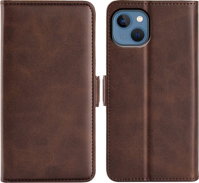 MobyDefend Hoesje - Geschikt voor iPhone 14 - Luxe Wallet Book Case (Sluiting Zijkant) - Bruin