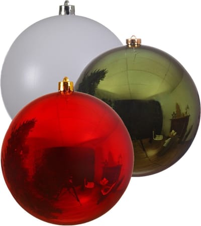 Kerstversieringen set van 6x grote kunststof kerstballen groen-wit-rood 14 cm glans - 2x per kleur