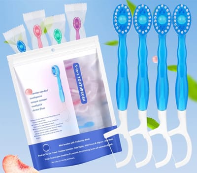 12 Stuks Mini Tandenborstels met Tandpasta, 5-in-1 Functies voor Frisse Adem en Tandenreiniging
