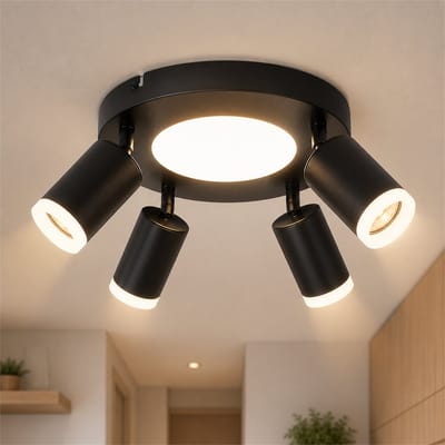 NETTLIFE Opbouwspot LED - 4-lichts - GU10 Fitting - zwart - rond - 330° draaibar Plafondspot - 3000K Warm Wit Licht - 20W - Moderne Keukenlamp - Metaal - voor Slaapkamer | Hal | Woonkamer - L 25cm