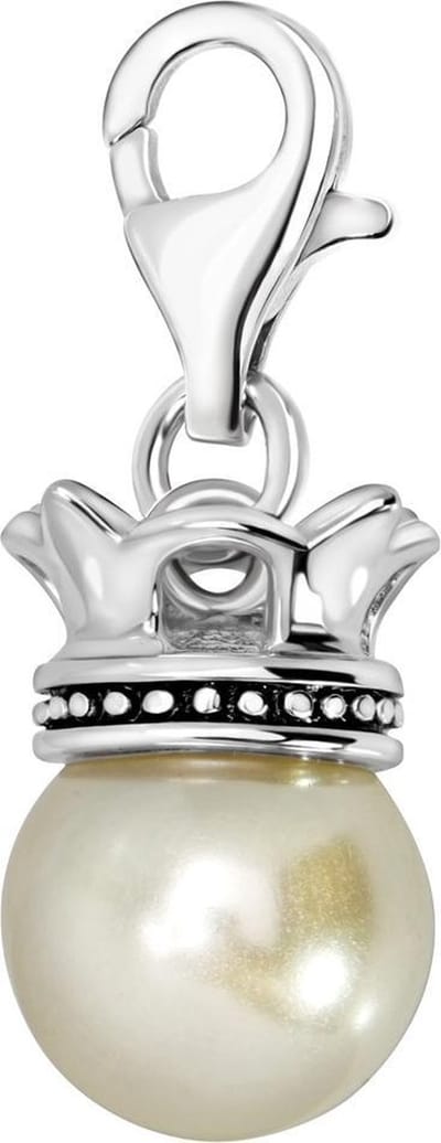 Quiges – 925 - Zilver – Charm - Bedel - Hanger - Kunst Parel met Kroon - met – sterling - zilver - karabijnslot - geschikt - voor - Bedelarmband HC247