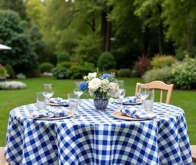 Rond Tafelkleed – Blauw-Wit Geruit – 140 cm – Oktoberfest Stijl – Strijkvrij