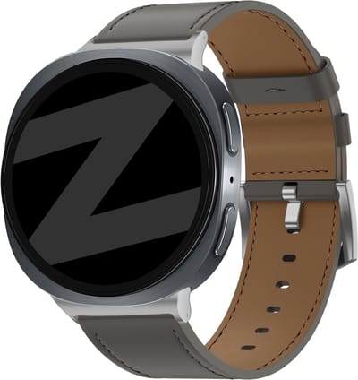 Bandz Lederen band 'Classic' - hoogwaardig echt leren bandje geschikt voor Samsung Galaxy Watch 9 (40/44mm) / Watch 8 (40/44mm) / 8 Classic (46mm) - donkergrijs