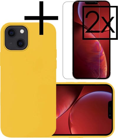 Hoesje - Met 2x Screenprotector - Geschikt voor Apple iPhone 14 - Sterk & Shockproof - Back Cover - Siliconen Case - Telefoon Hoes - Geel