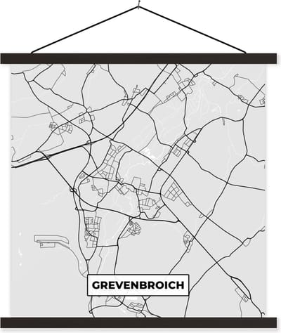 Posterhanger incl. Poster 60x60 cm - Schoolplaat - Plattegrond - Grevenbroich - Stadskaart - Duitsland - Kaart - Textielposter - Zwarte latten - Stadskaart