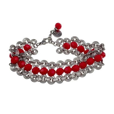 Brede Spiralen Armband met Rode Oostenrijkse Kristallen, Armband Dames, RVS, Verstelbaar 16 tot 19 cm - Handgemaakt esde2