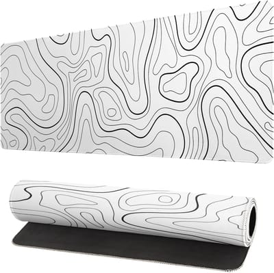 Lange gaming muismat - Groot waterdicht gaming muismat - Versterkte omzoomde randen - Antislip bureaumat voor thuis en kantoor - Verbetert uw bureau-ervaring - 31,5 x 11,8 inch - Wit topografisch
