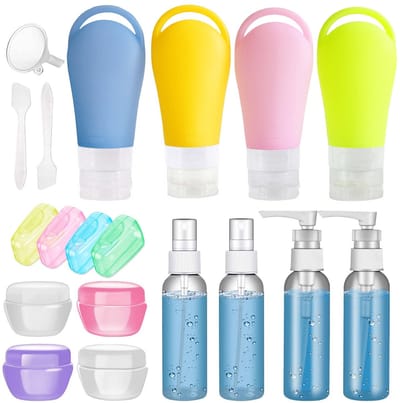 21-delig Reisflessen Set – Cosmeticapotjes - Lekvrije Spuitflessen voor Lotion & Shampoo (met Siliconen Dichting)