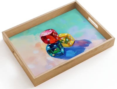 Dienblad hout 40x30 cm - Schootdienblad - Dobbelstenen - Kleurrijk - Getallen - Stipjes - Borrelplank rechthoek - Plateau dienbladen
