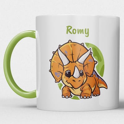 kindermok\kinderbeker | gepersonaliseerd met naam | met dino/dinosaurus | groen | Schattige illustraties