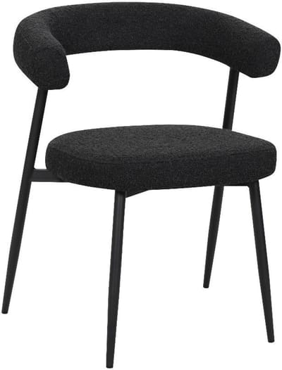 BukkitBow – Eetkamerstoel / Keukenstoel - Geschikt als Make-up Stoel - Chenille Stof & Metalen Onderstel - Open Design - Zwart