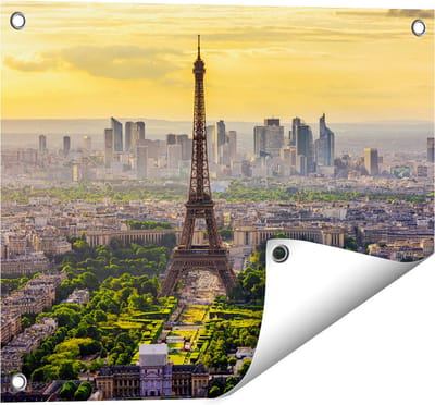 Gards Tuinposter Skyline van Parijs met de Eiffeltoren - 50x40 cm - Tuindoek - Tuindecoratie - Wanddecoratie buiten - Tuinschilderij