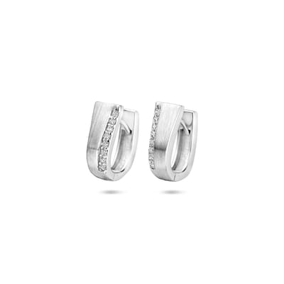 Zilver gerhodineerd klapoorringen zirkonia 14 mm poli/mat - 1340029