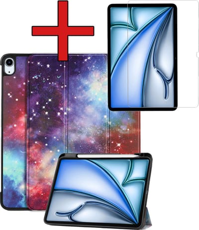 Hoesje - Geschikt voor Apple iPad Air (2024/2025/2026) - 11 inch - Met Screenprotector - Trifold Bookcase Hoes - Hard Cover Case - Met Uitsparing Geschikt voor Apple Pencil - Hardcover Book - Tablethoes - Galaxy