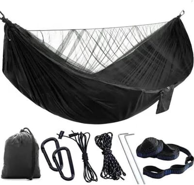 Outdoor Hangmat - Draagbare Schommel - Kamperen Reizen - Met Muskietennet - 290x140 cm - Zwart