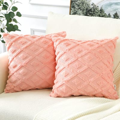 Decorative Short Wool Cushion Covers, Soft Plush Velvet Throw Pillowcase, Luxury Cushion Cover Set for Sofa, Car, Bedroom, Home, Decoration (Pink, 45x45cm)