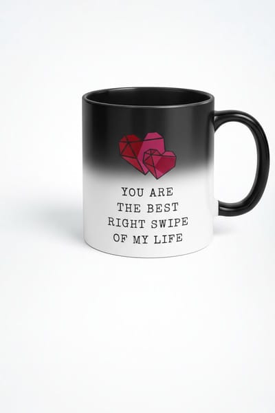 Magische Mok 'Right Swipe' - Warmtegevoelige Liefdesmok met Geometrische Harten - Perfect Romantisch Cadeau