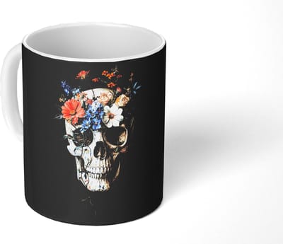 Mok - Koffiemok - Bloemen - Schedel - Kleurrijk - Mokken - 350 ML - Beker - Koffiemokken - Theemok