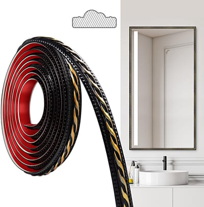 PVC Lijsten Trim, 300cm×2cm, Peel en Stick Zelfklevend, Coving voor Plafonds, Wandlijsten Voor Wandrand, Spiegellijsten, Plafond, Plinten, Kast (Zwart Goud)