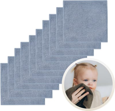Funnies Spuugdoekjes 10-Pack Grey Blue - Set van 10 Zachte Spuugdoeken, Monddoekjes, Kwijldoekjes - 30x30 cm - 100% Katoenen Badstof - Absorberend, Sneldrogend en Zacht - Wasmachinebestendig - Perfect voor Gevoelige Babyhuid bij Voeden en Kwijlen