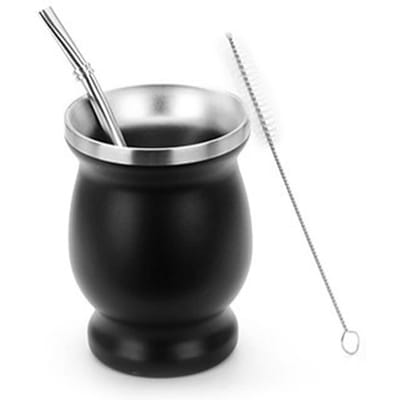 Ensemble de tasses à thé Yerba Gourd en acier inoxydable, tasse noire, brosse de nettoyage pour paille Yerba, pour la préparation du thé, cadeaux gray