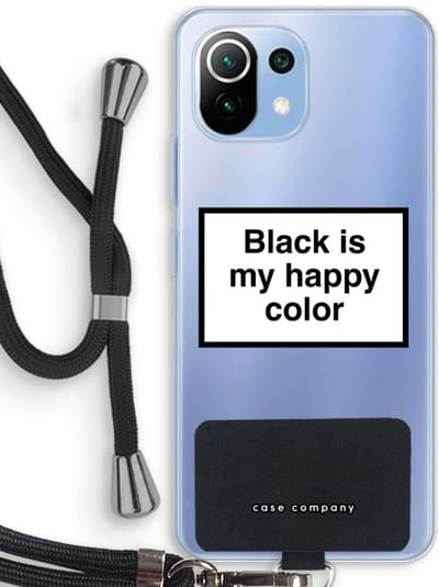 Case Company® - Hoesje met koord geschikt voor Xiaomi Mi 11 Lite hoesje met Koord - Black is my happy color - Telefoonhoesje met Zwart Koord - Bescherming aan alle Kanten en Over de Schermrand