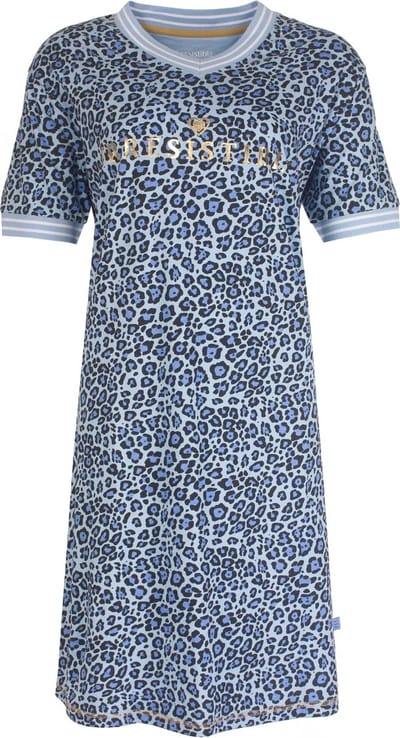 Irresistible Dames Nachthemd - Panter print - Katoen - Blauw - Maat L