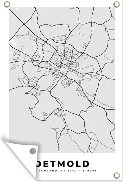 Muurdecoratie Duitsland - Plattegrond - Detmold - Kaart - Stadskaart - 120x180 cm - Tuinposter - Tuindoek