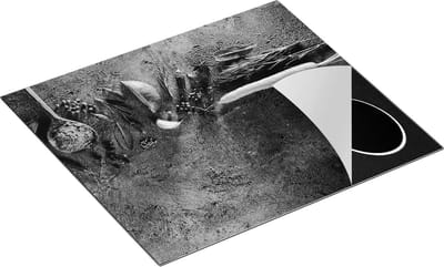 Chefcare Inductie Beschermer Kruiden met Groentes op Grijs Beton - Zwart Wit - 60x50 cm - Afdekplaat Inductie - Kookplaat Beschermer - Inductie Mat