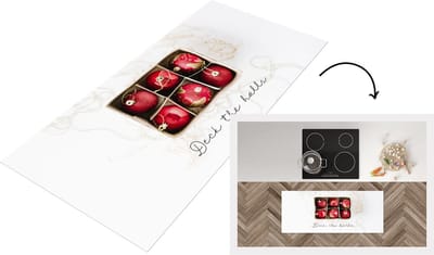 Keukenloper - Loper keuken - Kerstballen - Rood - Goud - 120x50 cm - Keukenloper vinyl