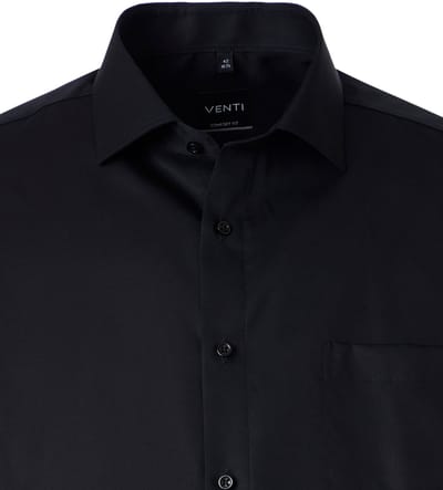 VENTI CASA MODA comfort fit overhemd - twill - zwart - Strijkvrij - Boordmaat: 38