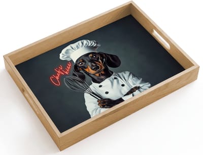 Dienblad hout 40x30 cm - Schootdienblad - Quote - Neon - Hond - Kokskleding - Borrelplank rechthoek - Plateau dienbladen