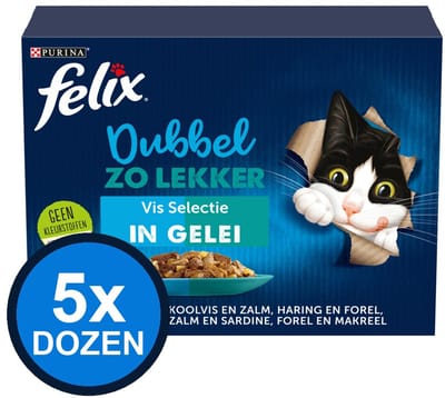 5x Felix - Dubbel Zo Lekker Vis Selectie in Gelei - Kattenvoer Natvoer - doos 12x85g