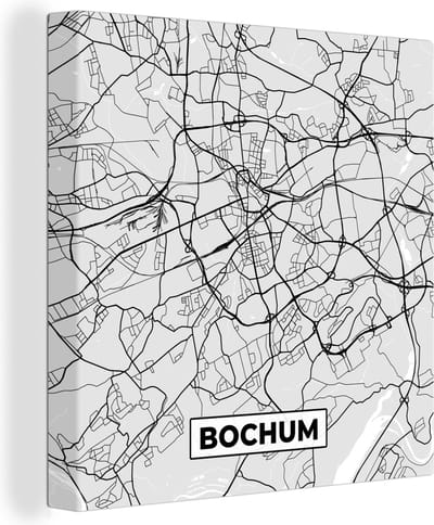 Canvas Schilderij Bochum - Duitsland - Kaart - Plattegrond - Stadskaart - 20x20 cm - Wanddecoratie