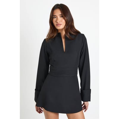 boohoo Dames Getailleerde Lange Mouwen Mini Jurk | Zwart | Maat: 34