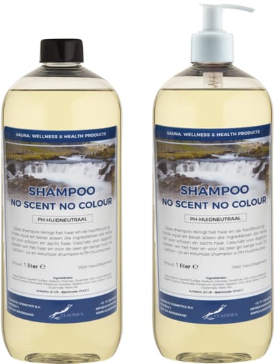 Shampoo No Scent No Colour - 1 liter (transparant) - 2 stuks - met witte pomp - Voordeelverpakking - Haarverzorging