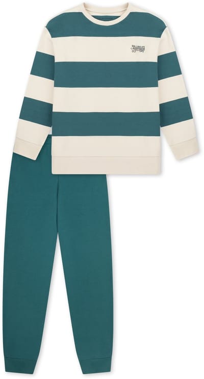 Lange pyjama van interlock met manchetten, met streepjes, diepzeegroen - Nightwear 98