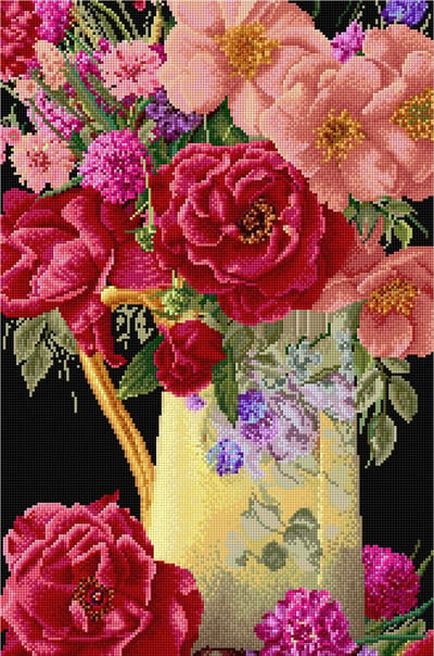 Thea Gouverneur - Borduurpakket met telpatroon - 3019.05 - Voorgesorteerde DMC Garens - Rozen Boeket - Zwart Aida - 24 cm x 34 cm - DIY Kit