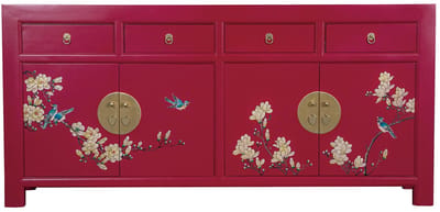 Fine Asianliving Chinese Dressoir Fuchsia Royale Handgeschilderd - Orientique Collection B180xD40xH85cm Chinese Meubels Oosterse Kast