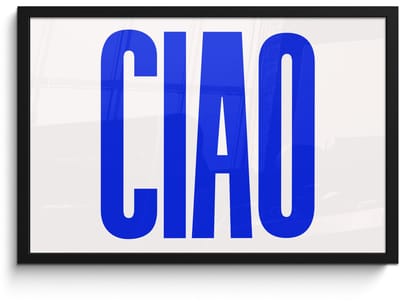 Poster in lijst - Fotolijst 60x40 cm - Posters - Ciao - Hoofdletters - Blauw - Minimalistisch - Posterlijst zwart - Decoratie - Wanddecoratie woonkamer - Muurdecoratie slaapkamer